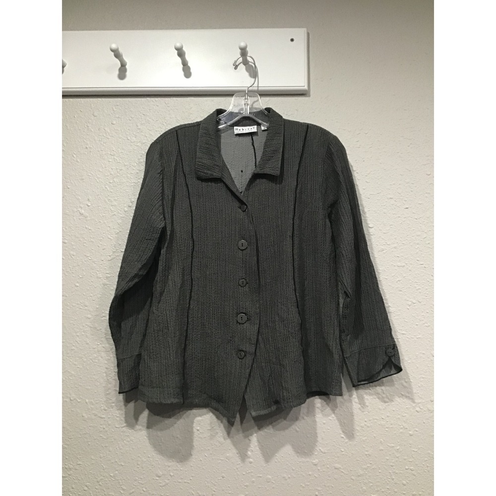 Habitat Clothes to Live In Crinkle Button Front Top Gray Size S Artsy Lagenlook